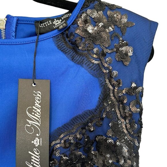 NWT Blue Cocktail Dress Little Mistress London w/Black Lace & Sequins Sz 10 - Picture 3 of 13